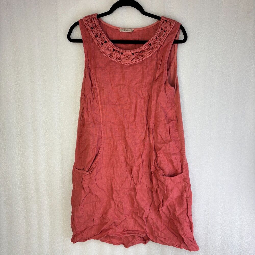 Lungo L'arno Dress Womens XL Orange Mini Tank Floral Linen Sleeveless A Line